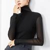 Women's Velvet Mesh High-Neck Base Layer: Long-Sleeve, Solid Color, Slim Fit for Autumn/Winter 2023