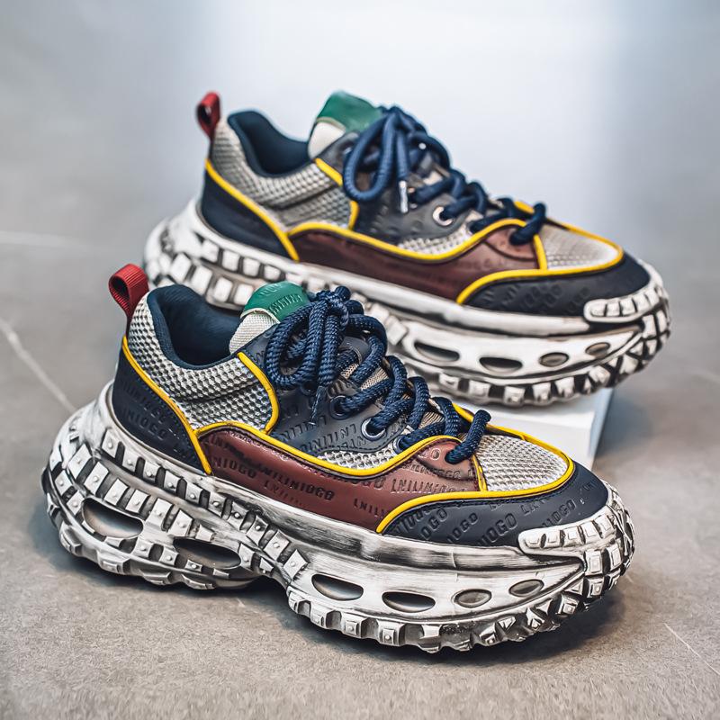 

2025 summer new trend ins tire shoes men s shoes platform height 5cm color matching dad shoes casual sports shoes 39