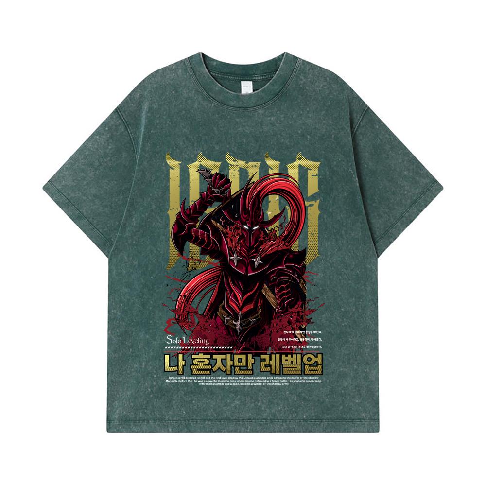275 GSM Washed T-shirts 100% Cotton Solo Leveling V12 Igris Print Unisex Heavy Cotton T Shirt