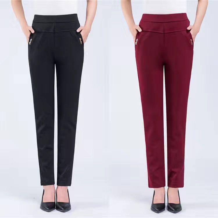 Spring and Autumn High-Waisted Elastic Straight-Leg Pants for Middle-Aged and Elderly Women
