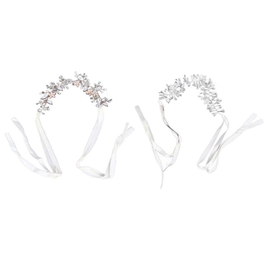 Bridal Crystal Headband Exquisite Flower Leaf Design Soft Ribbon Headpiece for Wedding Birthday Part