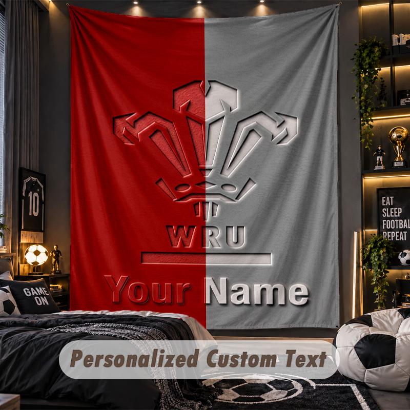 TapestryWales Rugby Custom Name Text Personalized Wall Hanging Tapestry Home Wall Decor