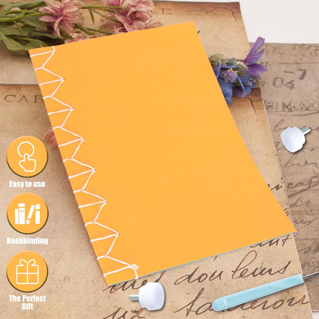 Bookbinding Tools Set Wooden Signature Punching Tools Handmade Book Binding Punch Guide Tool with Awl Curved and Straight Needle