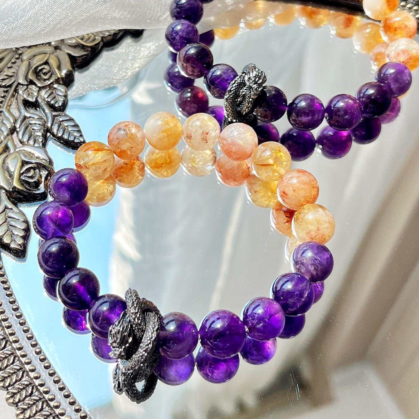 Noble Dark Night Grape Black Purple 10Mm Natural Amethyst Honey Milk Cover Citrine Bracelet Bracelet