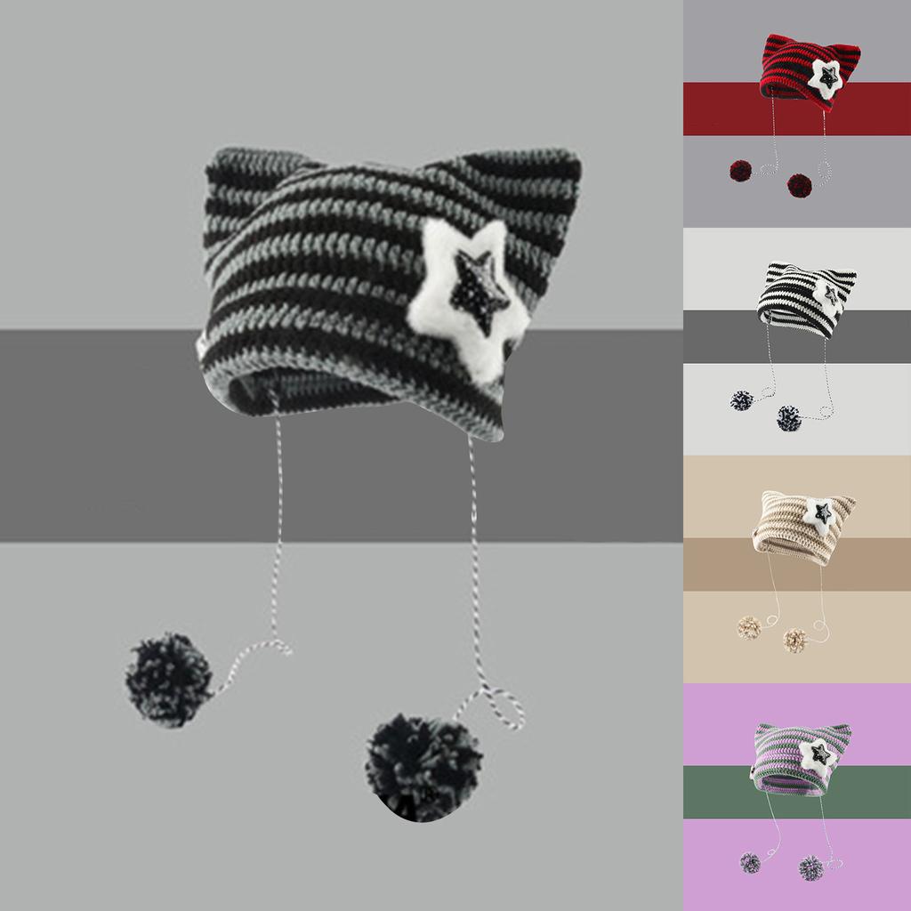Striped Knitted Hat Korean Style Cute Warm Pullover Wool Hat