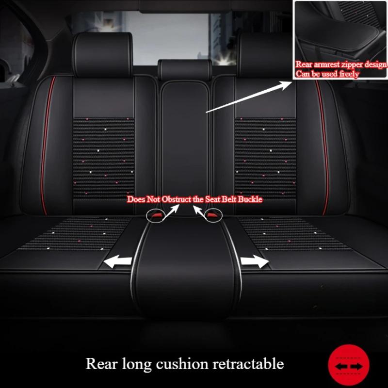 5-Seater  High-Quality Full-Coverage Leather & Ice Silk Car Seat Covers - Universal Fit, Breathable, Anti-Slip, Easy to Install