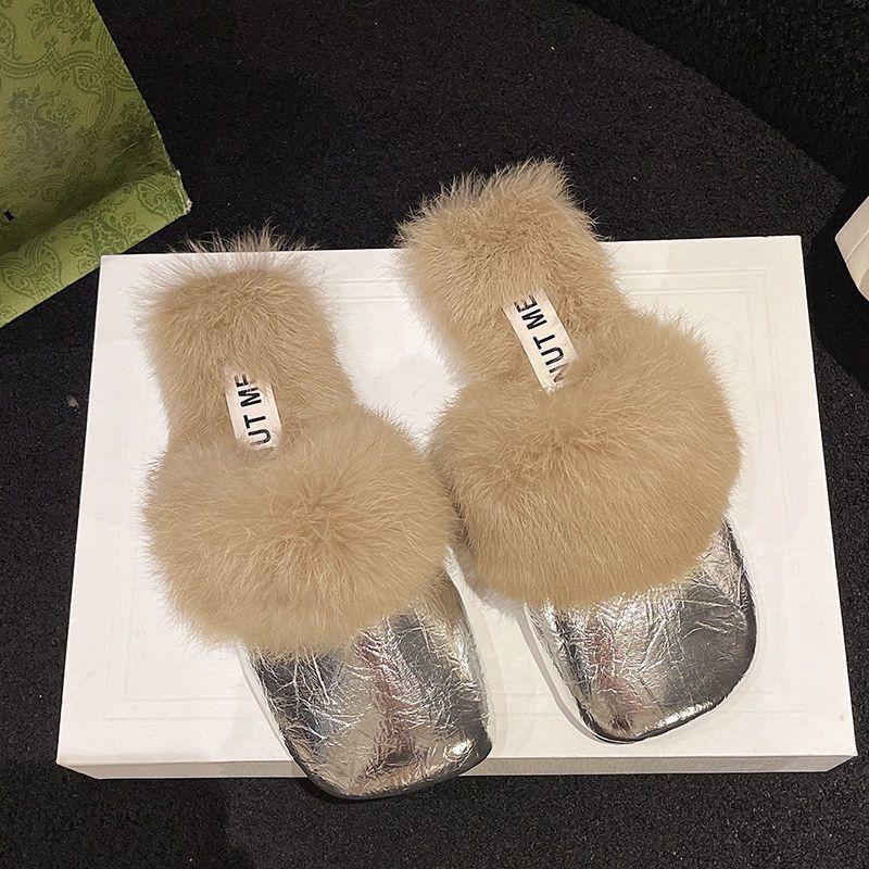 Baotou Fluffy Slippers Women Wear Fleece Non-slip Internet Celebrities Autumn and Winter 2025 New Plush Warm Cotton Slippers