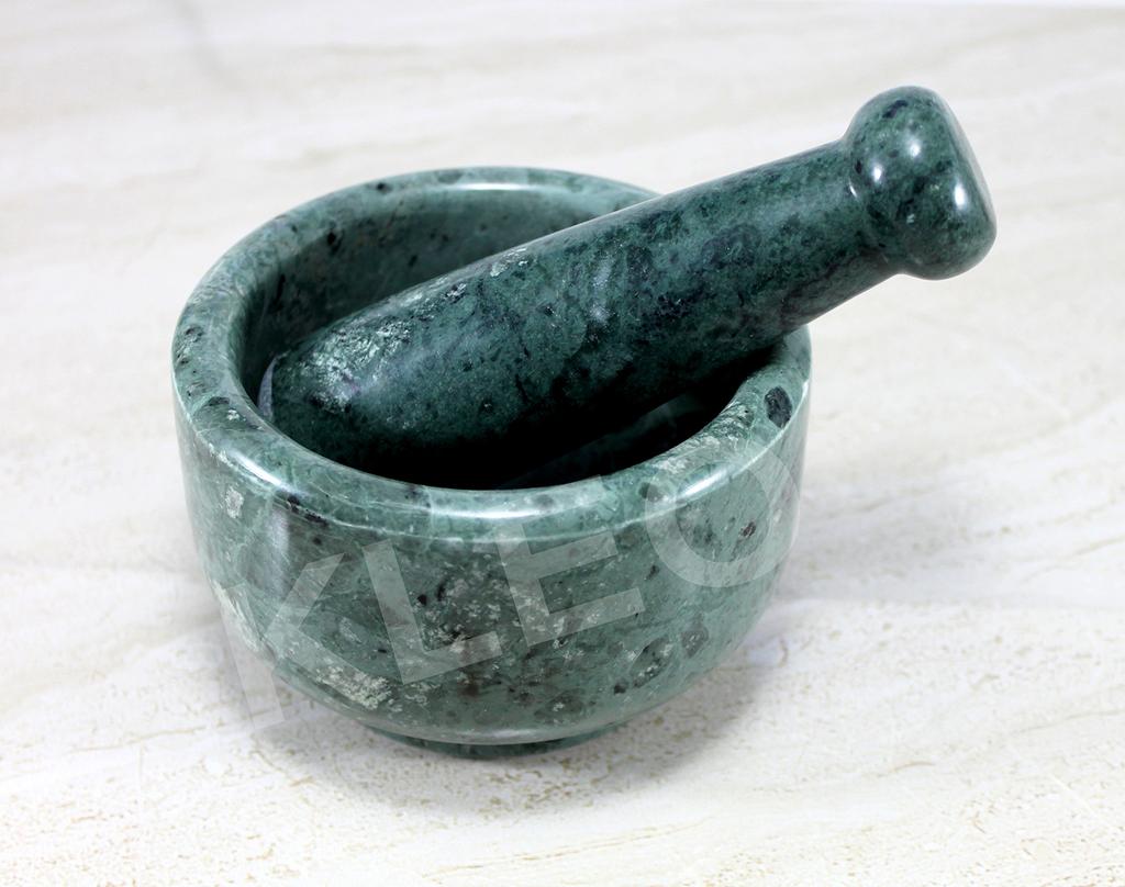 KLEO 5" Diameter Natural Stone Marble Mortar and Pestle Set for Spice Grinder and Medicine Masher (Green)