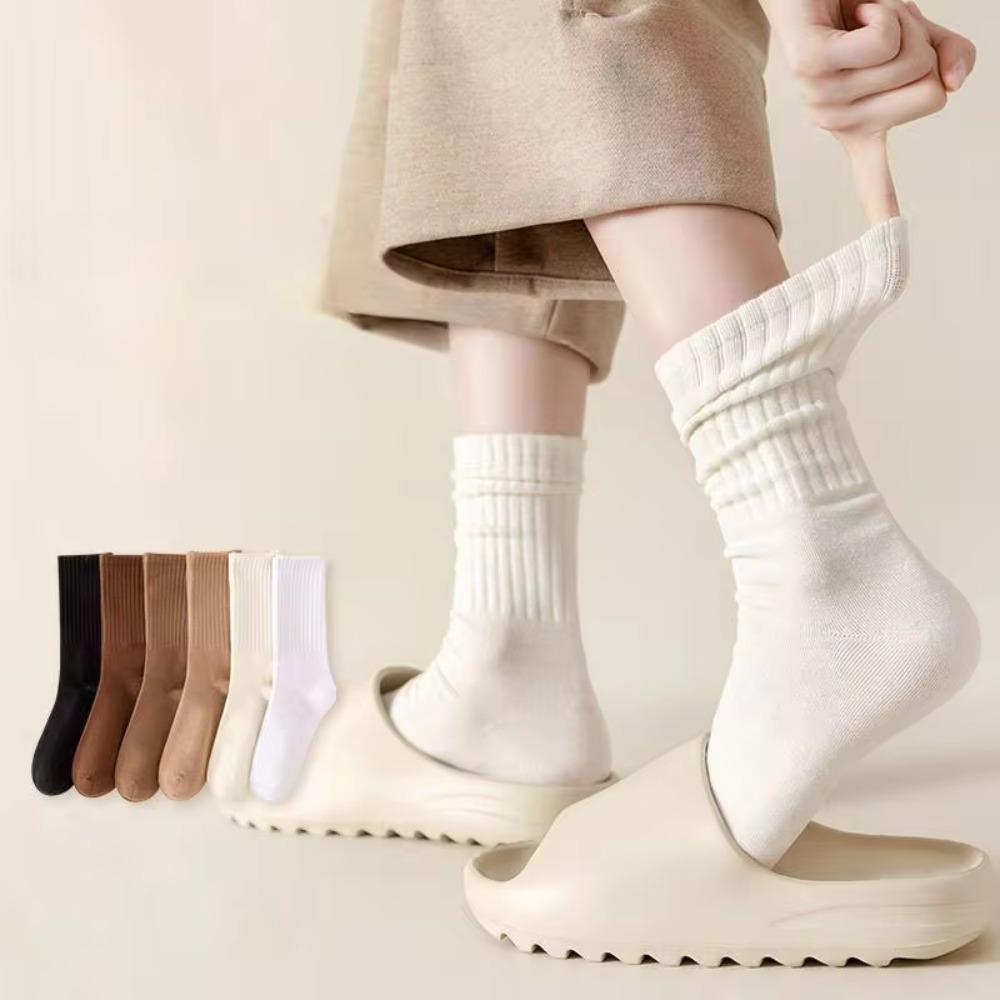 6 pairs Cotton Middle Tube Socks Solid Color Cuffs Ruffles Socks New Knitted Long Socks Fall Winter