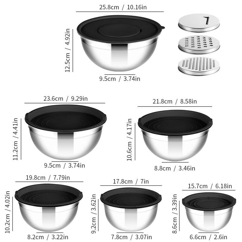 Lianmei 304 Stainless Steel Mixing Bowl Set with Graters