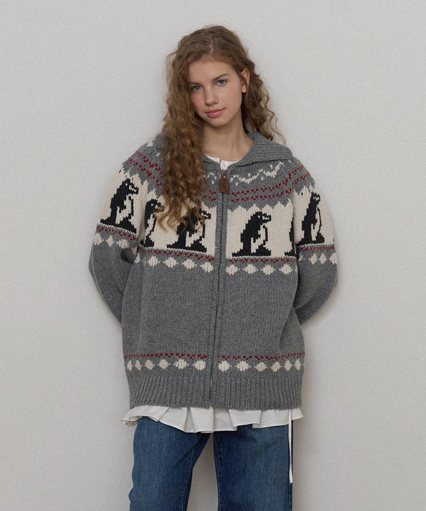 Sseomweeobeoteo Penguin Cowhichan Zip-Up - Gray