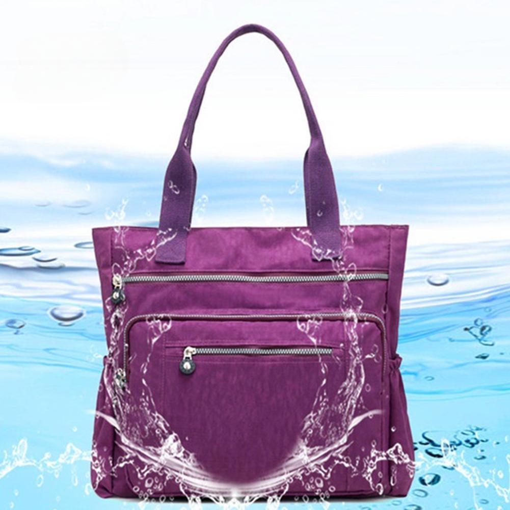 Solid Color Multi Pocket Zip Handbag Nylon Shoulder Storage Bag CLE