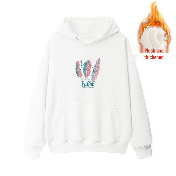 Women's Black Oversized Retro Hoodie - Fleece-Lined, Plus Size, Korean Style for Autumn/Winter