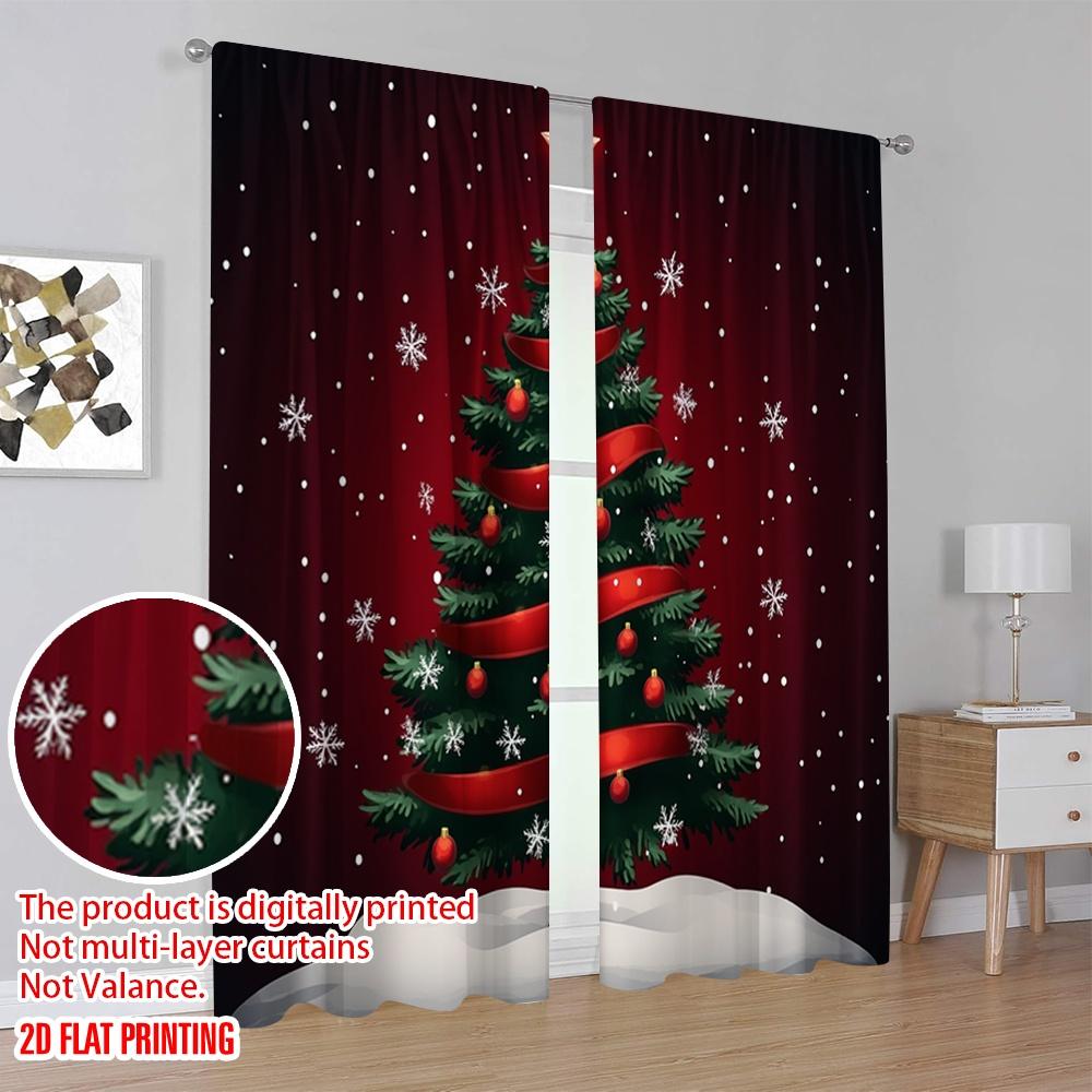 2 Stück, 2D-Flachdruck Minimalistische Vorhänge Weihnachtsbaum Schneeflocken Bänder Vielseitig Langlebig Polyester (ohne Stange) Zimmer