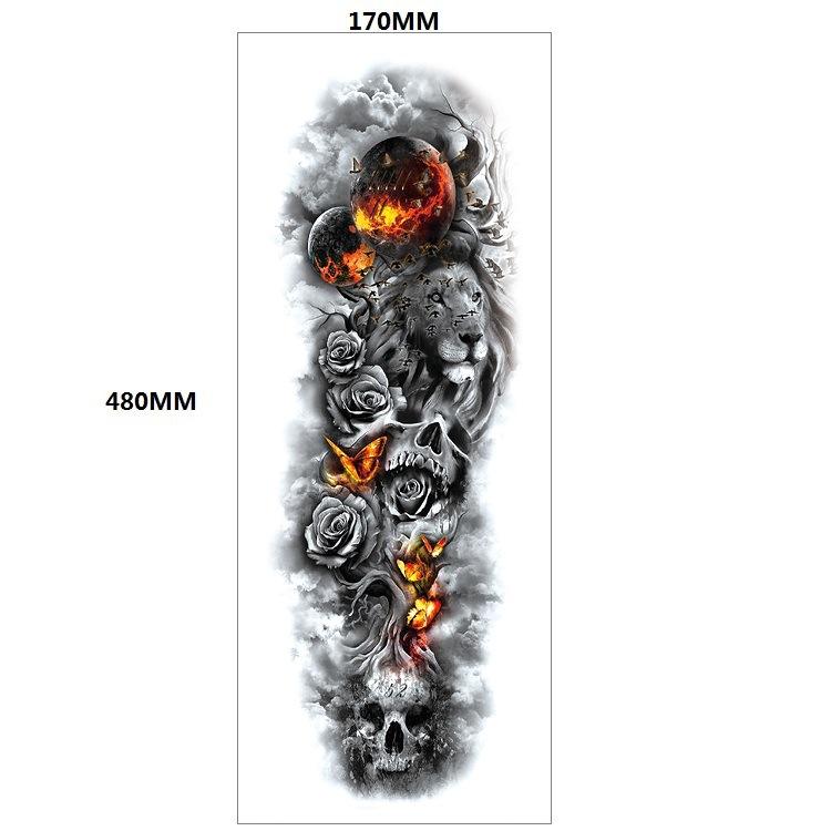 Lion Tiger Head Large Pattern Waterproof Full Arm Tattoo Sticker Flower Arm Large Pattern Water Transfer Wind Sticker