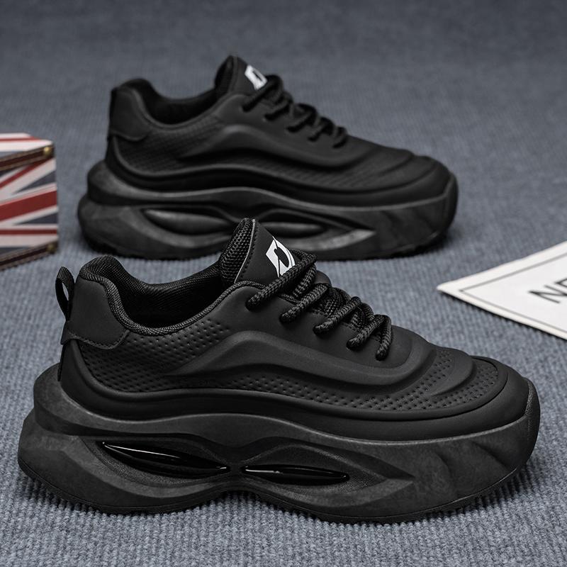 

Новые модные мужские кроссовки Four Seasons с толстой подошвой для студентов и мальчиков, трендовые кроссовки с мягкой подошвой, дышащие, повседневные кроссовки для бега 43 чёрный