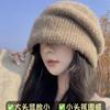 Wool knitted hat women's new autumn and winter thickened warm wool hat big head circumference showing small face cold hat