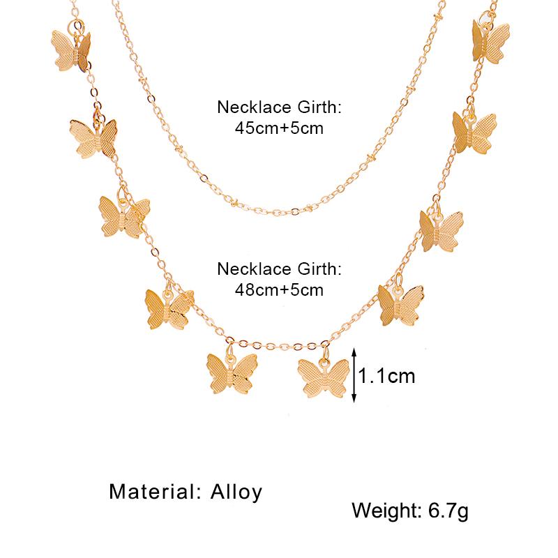 Necklace Retro Style Multi-layer Gold Necklace Women's Fashion Butterfly Round  Pendant Necklace Jewelry