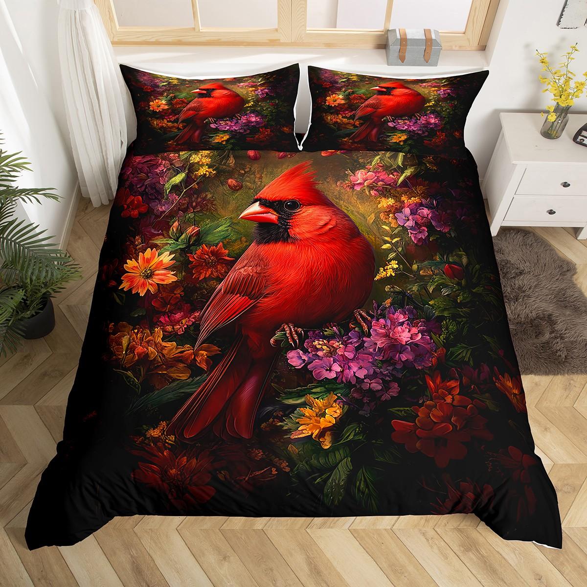 

Homewish Kawaii Robin Bird Duvet Cover Set For TeenDreamy Groovy Flower Bedding SetRustic Farmhouse Animal Bed Set EU Single(135*200cm)3pcs