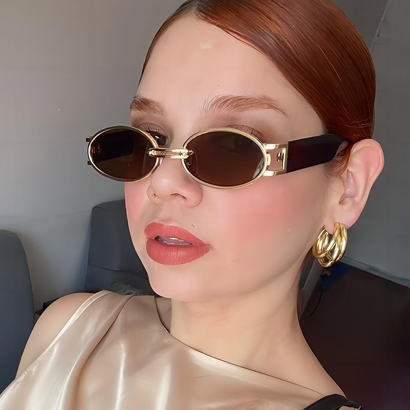 Luxury Retro Metal Frame Elliptical Frame Punk Trendy Street Photo Sunglasses for Men and Women's Outdoor Travel Sunshades UV400
