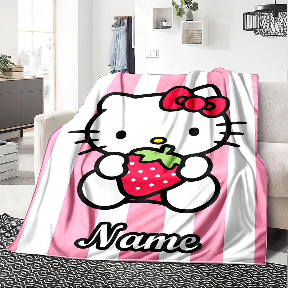 Customizable HelloKitty11 Throw Blanket – Personalized Name, All-Season Cozy Snug Blanket, Machine Washable, Personalized Blanket