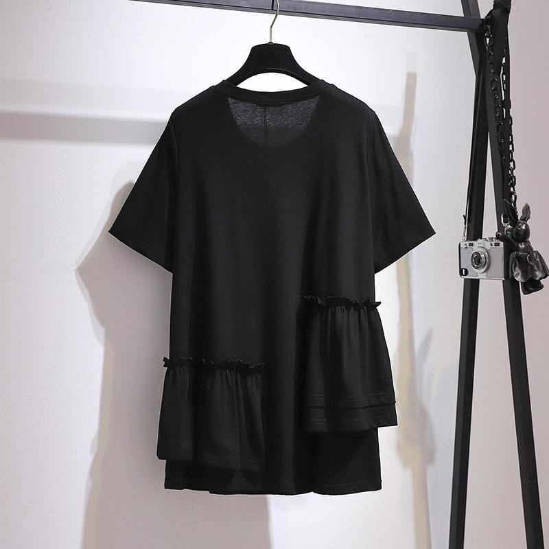 

Korean Style Slimming Ruffle Patchwork Mid-Length T-Shirt - Women s Plus Size, Summer 2026 6XL for 260-350 lbs