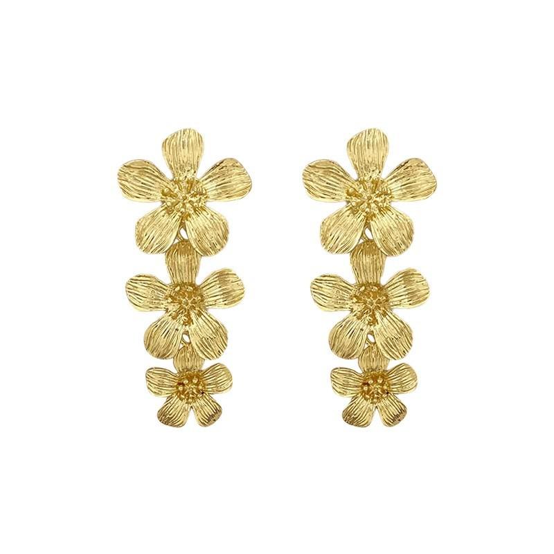 Retro Gold Flower Fringed Earrings Exaggerated Temperament Stud Earrings Women's Earrings