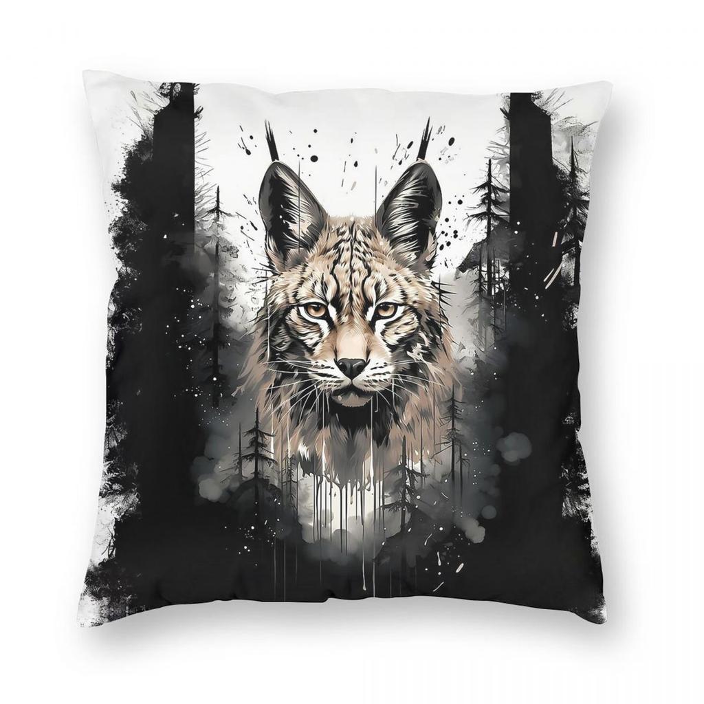 Bobcat In The Rorschach Forest Square Pillowcase Polyester Linen Velvet Printed Decor Throw Pillow Case Sofa Cushion Cover 18"