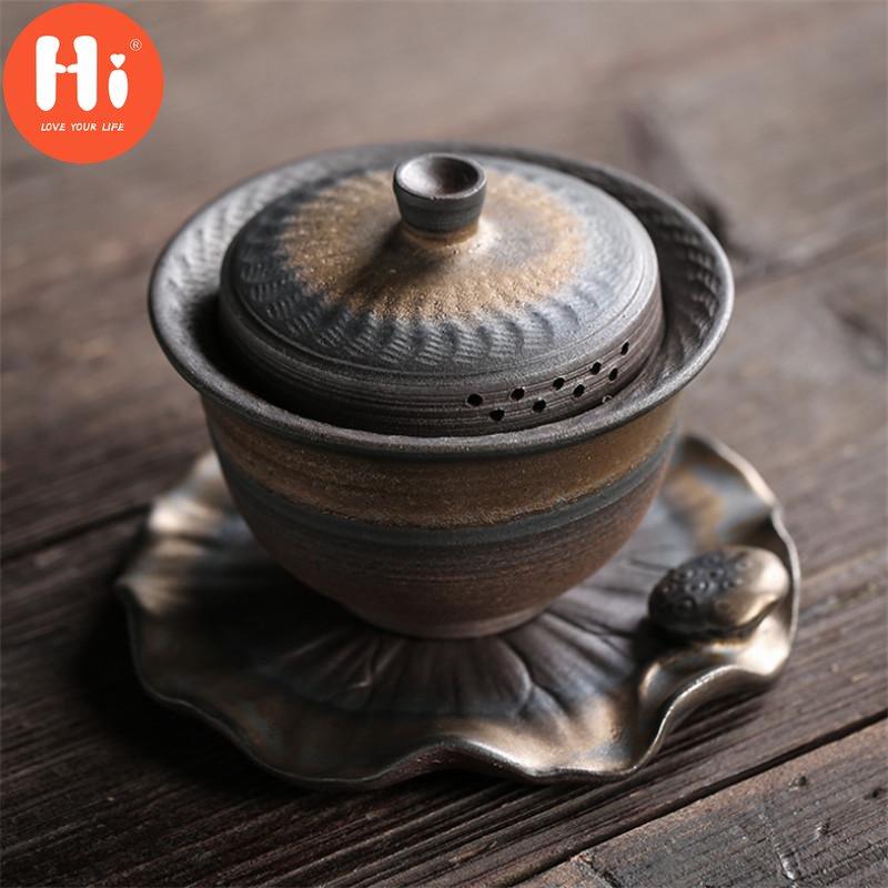 Ceramic Handmade Tea Bowl with Cover Office Teapot Jingdezhen Teacup Pottery Gaiwan Tea Set Drinkware 170ml