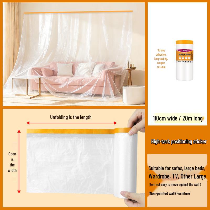 Thickened Plastic Dustproof Masking Film for Furniture Renovation and Spray Protection