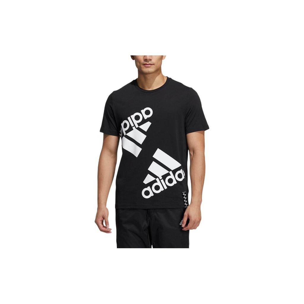Adidas Contrast Logo Print Sports Fitness Round Neck T-Shirt Men Tops Black HE7409