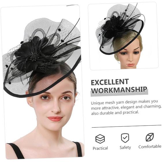 VALICLUD Mesh Yarn Flower Hair Clip and Headband for Women Tea Party Wedding Cocktail 1920s Flapper Special Occasion Accessory Black