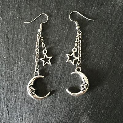 Gothic Crescent Moon Star Pendant Earrings Women's  Personality Simple Pagan Jewelry Party Gift