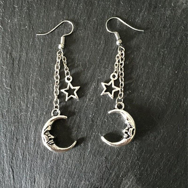 Gothic Crescent Moon Star Pendant Earrings Women's  Personality Simple Pagan Jewelry Party Gift