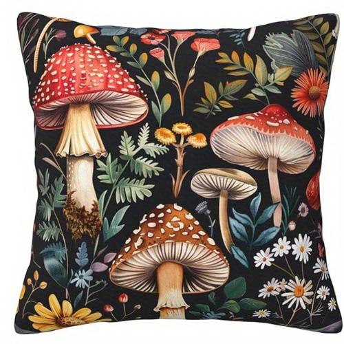 Home Decor Enchanting Mushroom & Flower Pattern Pillow Covers Pattern Cushion Cover Suitable for Sofa Bedroom Car Pillow Cover