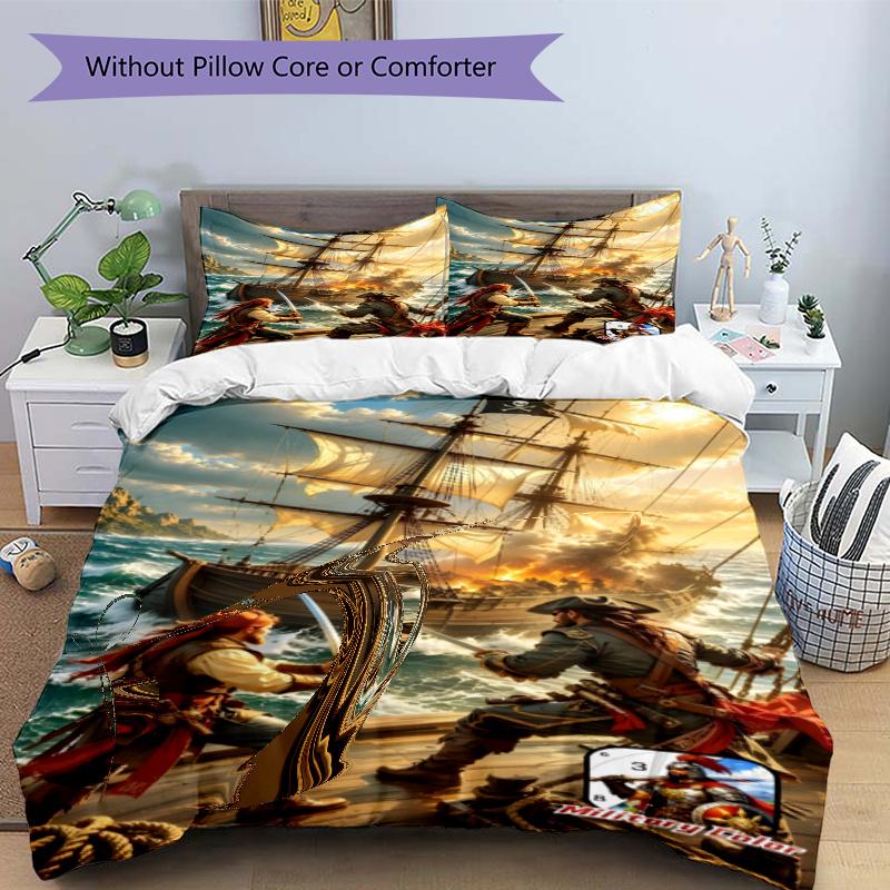 3pcs Duvet Cover Set (1*Duvet Cover + 2*Pillowcase, Without Core), Captain Jack Sparrow Print Bedding Set, Bedroom Decor, All‑Season, Gift