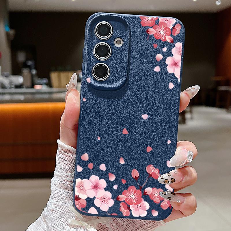 For Samsung S25 Ultra S24 FE S23 S22 A56 A36 A16 A15 A55 Cover Shell Sakura Flower Pattern Slim Soft TPU Leather Texture Shockproof Matte Phone Case