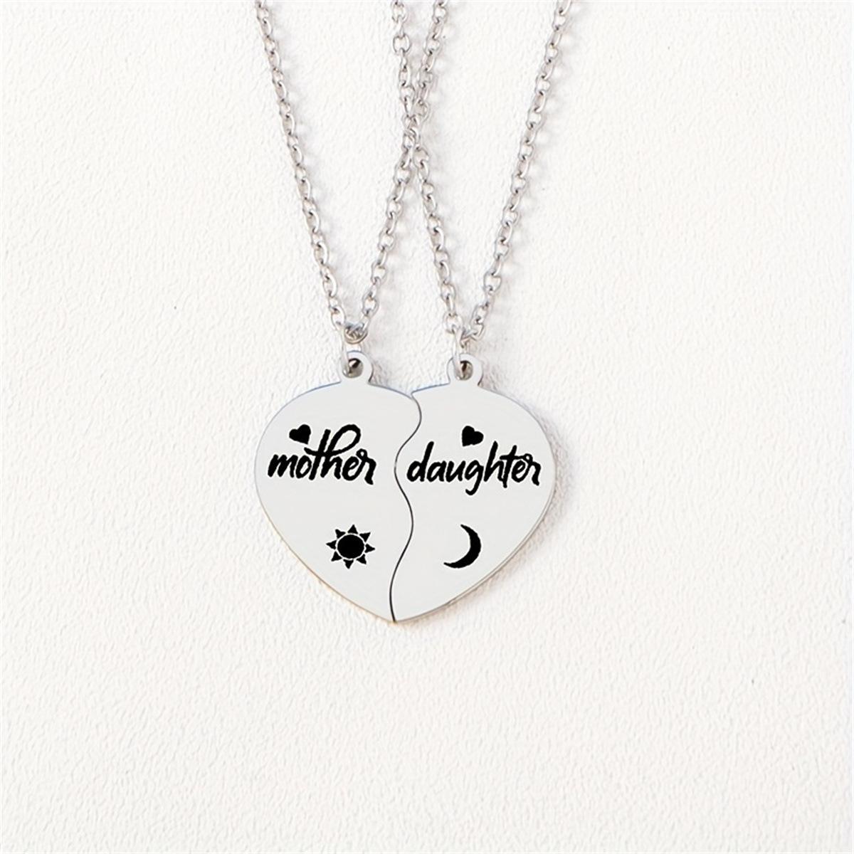 Mother s Necklace - Mother s Daughter/son Heart-shaped Pendant - Stainless Steel Half-Heart Necklace Daughter