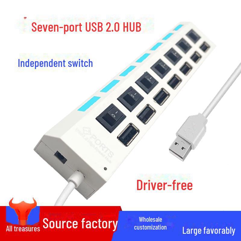 7-Port USB 2.0 Hub mit unabhängigen Schaltern