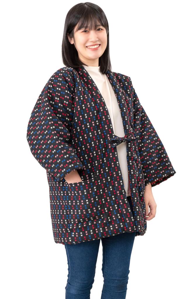 Бавовняний Хантен Айай Куруме Хантен з Кубом Зроблено в Японії Жіночий (Чанчанко) Візерунок, (Чорний)