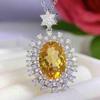 Natural Yellow Crystal Pendant Necklace - S925 Sterling Silver Clavicle Chain for Women