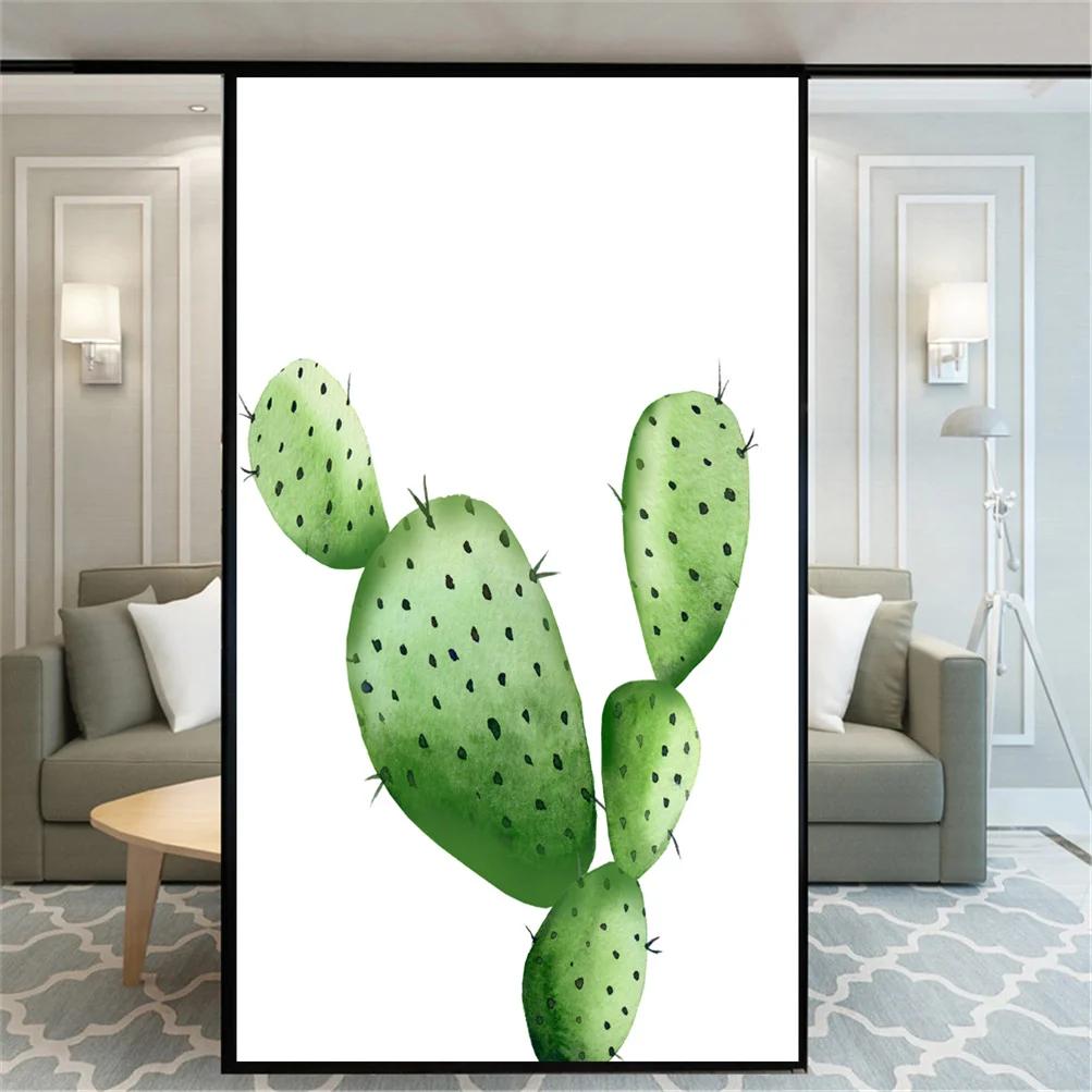 Pellicola per Finestre Privacy Statico Decorativa Pianta Cactus Vetro Colorato Adesivi per Finestre Pellicola Opaca Statico