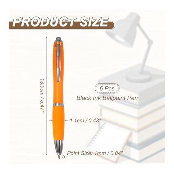 PATIKIL Knockable Ballpoint Pens, Set of 6, 1.0mm Black Ink, Rubber Grip, for Business, Office, Classes, Events, Orange