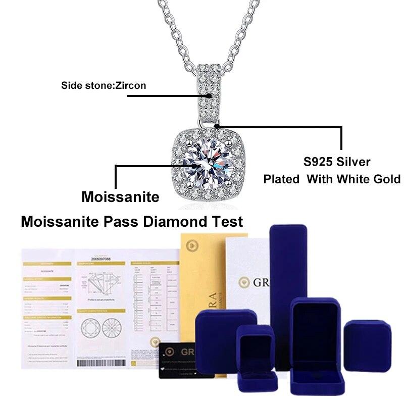 NeeTim 2ct 8mm D Color Moissanite Colier pentru femei 925 Sterling Silver Diamond Test Past cu bijuterii cu pandantiv placat cu aur de 18K