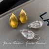 Sterling Silver European and American Retro Brushed Gold and Silver Water Drop Fine Throwing Metal Stud Earrings, Premium Light Luxury Earrings