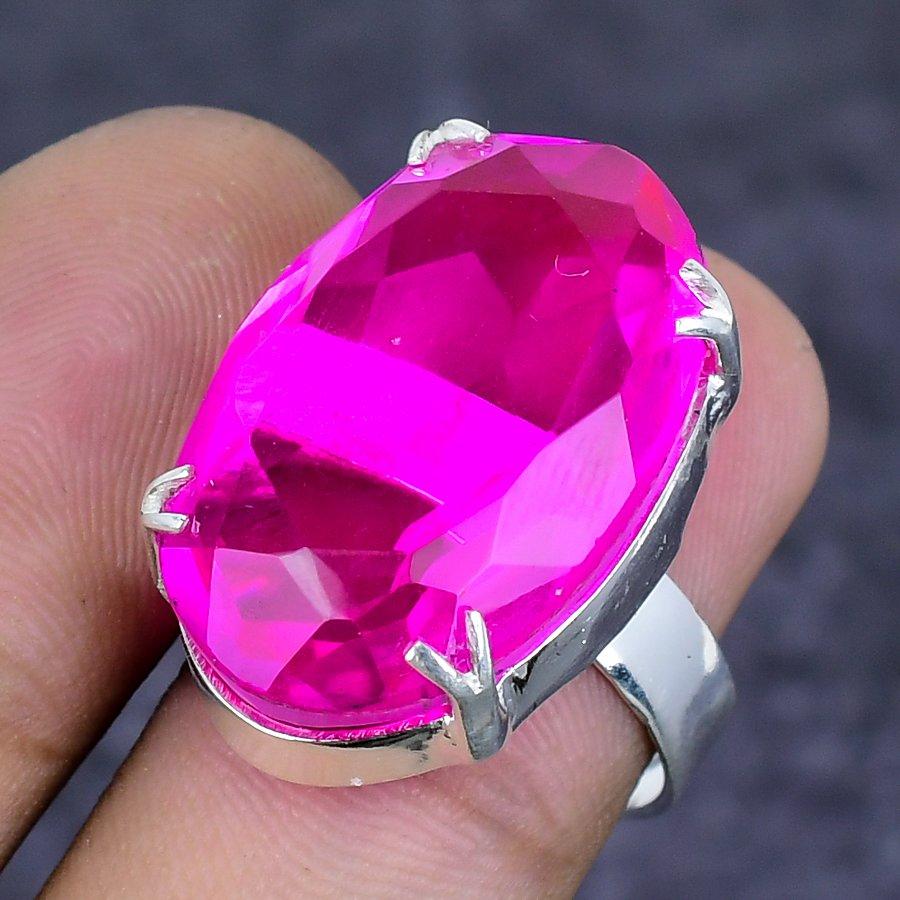 Natürlicher Rosa Kunzit Edelstein 925 Sterlingsilber Schmuck Ring Größe 8 ETC-13815