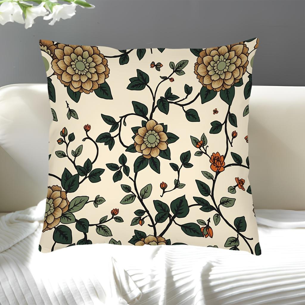 Boho Floral Botanical Print Throw Pillow Case Cushion Cover for Bedroom Home Decor Accent Pillow 40x40cm