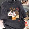 Vintage Washed Cute Cat Paw Print Oversized T-Shirt Lucky Fortune Graphic Short Sleeve Tee Y2K Streetwear Top for Women Harajuku