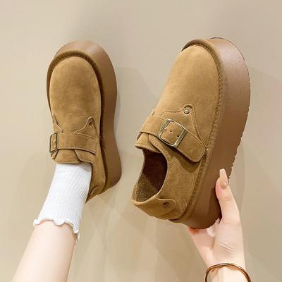 New Women's Pumps Round Toe Flat Shoes for Women Mid Heel Slip-on Loafers Outdoor Solid Color Platform Shoes Buckle Strap Flats