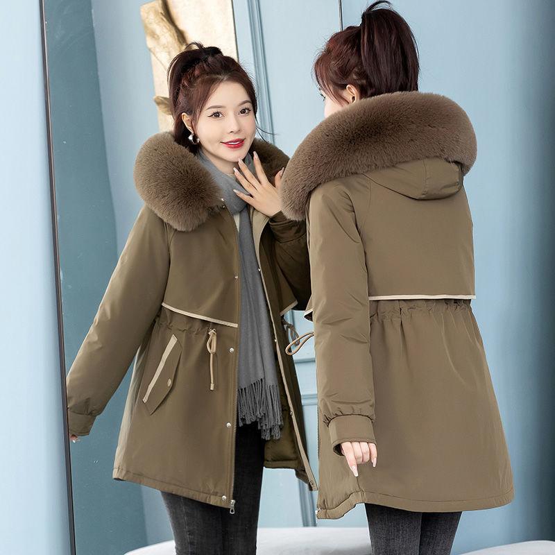 Women's Hooded Parka Winter Removable Liner Cotton Jacket Thickened Windproof Parka Jacket with Fur Collar